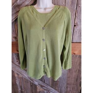 Island sport womens 2 piece cardigan tank  green silk blend layering ( L & M ) ^